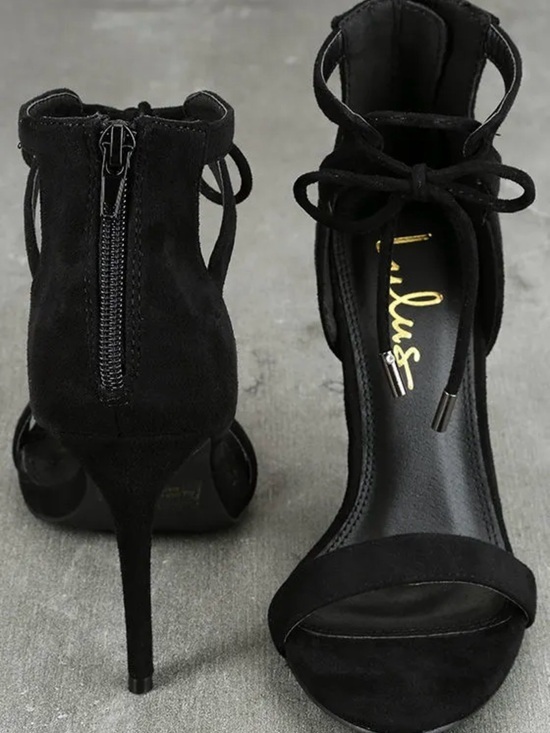 Lulus Shoes - Lulus Black Suede Lace-Up Stiletto Sandals Kate size 10
